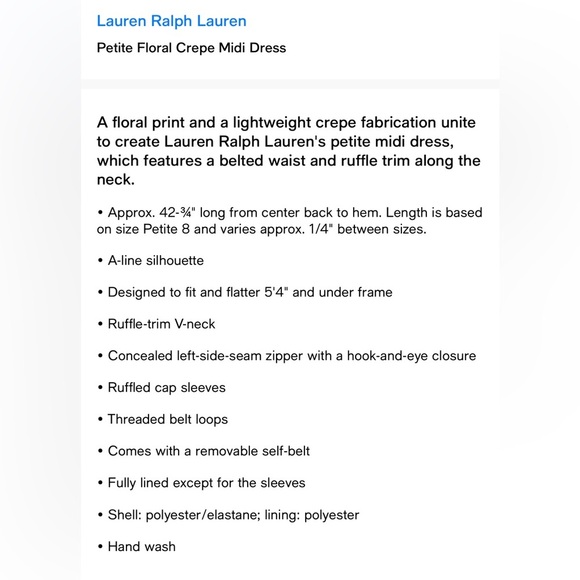 Lauren x Ralph Lauren | Petite Floral Crepe Midi Dress - Size 6P - Picture 10 of 10